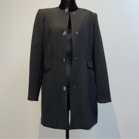 ZARA Tailored Black Coat Minimal Button Front Size M (Fits Small) - Picture 3 of 8